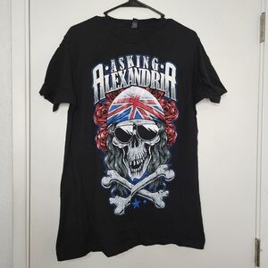 Asking Alexandria Skull Flag Band Merch Shirt Graphic Tee Black Large T-Shirt